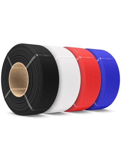 SUNLU PETG Filament Refill 1.75mm 4KG, High Speed 3D Printer Filament Matte PETG Refill, No-Spool Filament Bundles for Reusable Spools Compatible with Bambu Labs, 1KG Roll 4Packs, Black+White+Red+Blue