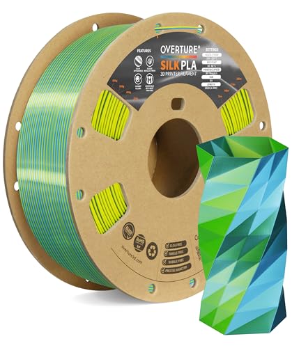 OVERTURE Silk PLA 1.75mm Dual Color Filament, Clog-Free Shiny 3D Printer Filament, 1kg Spool(2.2lbs), Dimensional Accuracy +/- 0.02 mm, Fit Most FDM Printer(Silk Blue-Yellow)