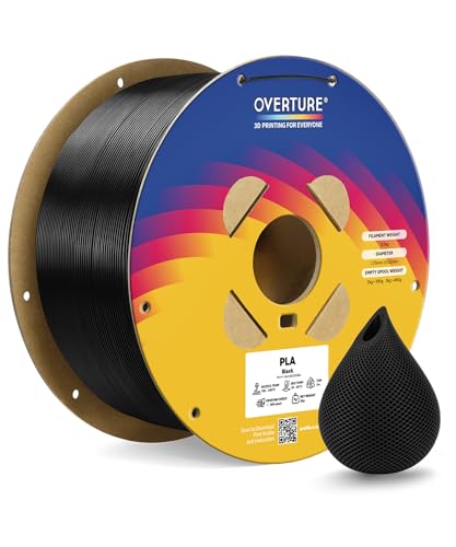OVERTURE PLA Filament 1.75mm, Neatly Wound 3D Printer Filament 3kg Spool (6.6lbs), Dimensional Accuracy +/- 0.02 mm, Fit Most FDM 3D Printers (Black 3KG-1 Pack)