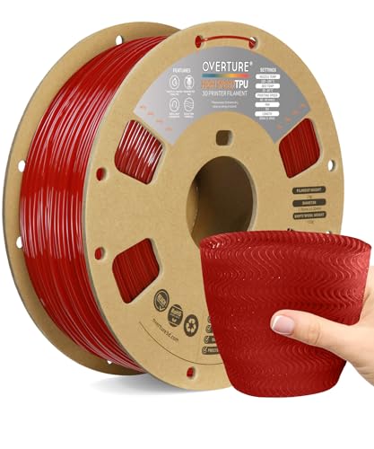 OVERTURE TPU High Speed Filament 1.75mm Flexible 95A Roll, 3D Printer Filament, Fit Most FDM Printer(HS TPU Translucent Red)