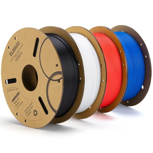 ELEGOO PLA Filament 1.75mm Bundle 4KG, 3D Printer Filament Bulk Dimensional Accuracy +/- 0.02mm, 4 Pack 1kg Cardboard Spool(2.2lbs) Fits for Most FDM 3D Printers(Black, White, Dark Blue, Red)