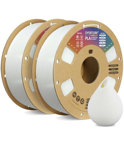 OVERTURE PLA Filament 1.75mm PLA 3D Printer Filament, 2kg Cardboard Spool (4.4lbs), Dimensional Accuracy +/- 0.02mm, Fit Most FDM Printer (White 2-Pack)