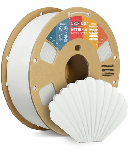 OVERTURE PLA Matte 3D Printer Filament 1.75mm, Matte PLA 1kg Cardboard Spool (2.2lbs), Dimensional Accuracy +/- 0.02 mm (Matte White)