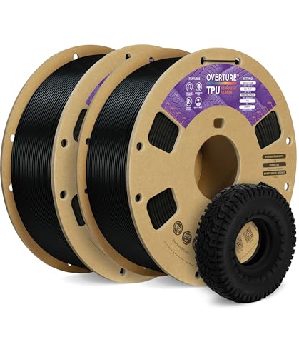 OVERTURE TPU Filament 1.75mm Flexible Roll, 95A Soft 3D Printer Filament, 1kg Spool (2.2 lbs), Fit Most FDM Printer(TPU Black 2-Pack)