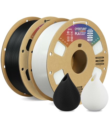 OVERTURE PLA Filament 1.75mm PLA 3D Printer Filament, 2kg Cardboard Spool (4.4lbs), Dimensional Accuracy +/- 0.03mm, Fit Most FDM Printer (Black & White)