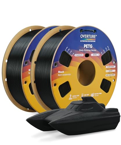 OVERTURE PETG 3D Printer Filament 1.75mm, Neatly Wound Durable PETG 2kg Spool (4.4lbs), Strong Toughness Filament, Dimensional Accuracy +/- 0.02mm, Fit Most FDM Printers (Black (2-Pack))