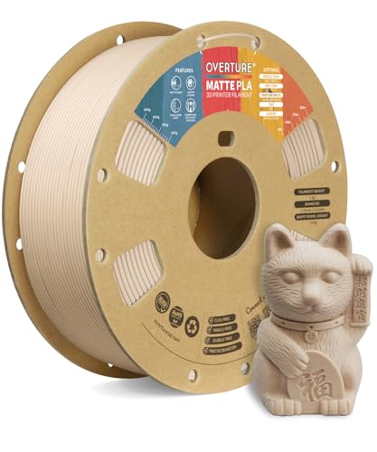 OVERTURE PLA Matte 3D Printer Filament 1.75mm, Matte PLA 1kg Cardboard Spool (2.2lbs), Dimensional Accuracy +/- 0.02 mm (Matte Skin)