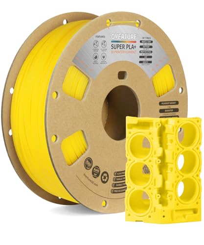 OVERTURE Super PLA+ Filament 1.75mm, Toughness Enhanced PLA Plus, Cardboard Spool, 1kg Filament (2.2lbs), Dimensional Accuracy +/- 0.02 mm (Yellow)