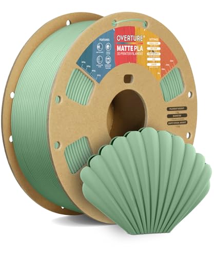 Overture Matte 3D Printer Filament 1.75mm, PLA 1kg Cardboard Spool (2.2lbs), Dimensional Accuracy +/- 0.02 mm - Matte Light Green