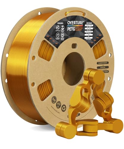 OVERTURE PETG Filament 1.75mm, 3D Printer Filament, 1kg Filament (2.2lbs), Dimensional Accuracy Probability +/- 0.02 mm, Fit Most FDM Printers (Gold)