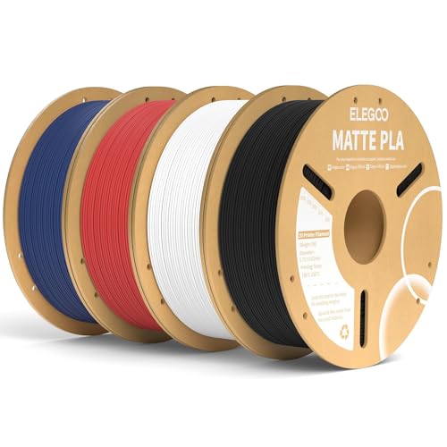 ELEGOO Matte PLA Filament Bundle 4KG, 1.75mm 3D Printer Filament Dimensional Accuracy +/- 0.02mm, 1kg Carboard Spool (2.2lbs) for Most FDM 3D Printers(Black, White, Navy Blue, Ruby Red)