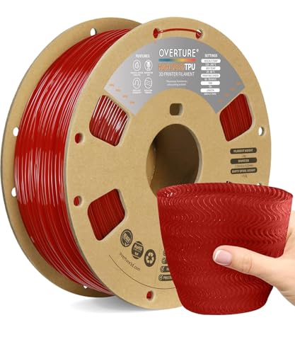 OVERTURE TPU High Speed Filament 1.75mm Flexible Roll, 95A Soft 3D Printer Filament, 1kg Spool (2.2 lbs), Fit Most FDM Printer (HS TPU Translucent Red)