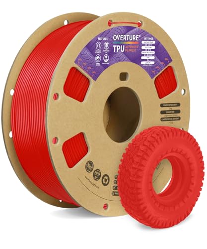 OVERTURE TPU Filament 1.75mm Flexible TPU Roll, 95A Soft 3D Printer Filament, 1kg Spool (2.2 lbs), Dimensional Accuracy +/- 0.02 mm (TPU Red)