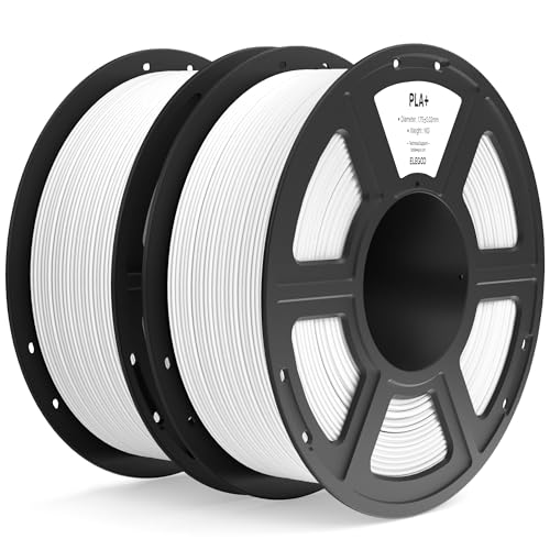 ELEGOO PLA+ Filament 1.75mm White 2KG, High Toughness PLA Plus 3D Printer Filament Dimensional Accuracy +/- 0.02mm, 2pcs 1kg Spool(2.2lbs) for Most FDM 3D Printers