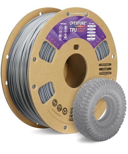 OVERTURE TPU Filament 1.75mm Flexible TPU Roll, 95A Soft 3D Printer Filament, 1kg Spool (2.2 lbs), Dimensional Accuracy +/- 0.02 mm (TPU Gray)
