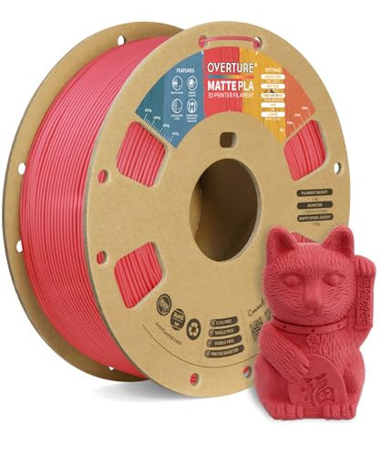 OVERTURE PLA Matte 3D Printer Filament 1.75mm, Matte PLA 1kg Cardboard Spool (2.2lbs), Dimensional Accuracy +/- 0.02 mm (Matte Red)