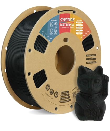 OVERTURE PLA Matte 3D Printer Filament 1.75mm, Matte PLA 1kg Cardboard Spool (2.2lbs), Dimensional Accuracy +/- 0.02 mm (Matte Black)