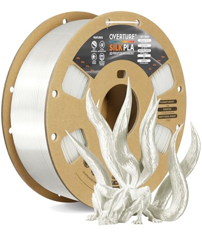 OVERTURE Silk Filament PLA 1.75mm Clog-Free Shiny 3D Printer Filament, 1kg Spool (2.2lbs), Dimensional Accuracy +/- 0.02 mm, Fit Most FDM Printer(Silk White)