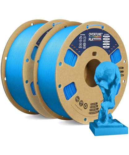 OVERTURE PLA Plus (PLA+) Filament 1.75mm PLA Professional Toughness Enhanced PLA Roll, Cardboard Spool, Premium PLA 1kg(2.2lbs), Dimensional Accuracy Probability +/- 0.02mm (Digital Blue, 2-Pack)