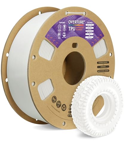 OVERTURE TPU Filament 1.75mm Flexible TPU Roll, 95A Soft 3D Printer Filament, 1kg Spool (2.2 lbs), Dimensional Accuracy +/- 0.02 mm (TPU White)