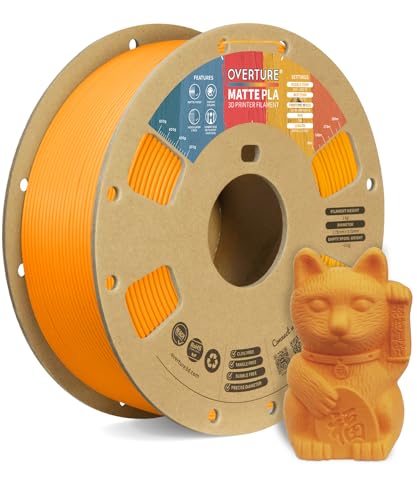 OVERTURE PLA Matte 3D Printer Filament 1.75mm, Matte PLA 1kg Cardboard Spool (2.2lbs), Dimensional Accuracy +/- 0.02 mm (Matte Orange)