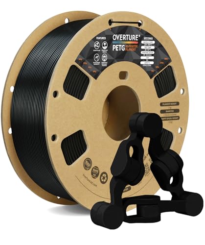 OVERTURE PETG Filament 1.75mm, 3D Printer Filament, 1kg Filament (2.2lbs), Dimensional Accuracy Probability +/- 0.02 mm, Fit Most FDM Printers (Black (1-Pack))