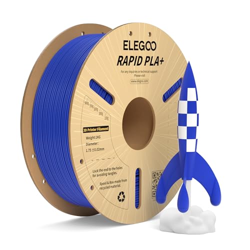 ELEGOO Rapid PLA Plus Filament 1.75mm Blue 1KG, PLA+ 3D Printer Filament for 30-600 mm/s High Speed Printing, Dimensional Accuracy +/- 0.02 mm, 1kg Cardboard Spool(2.2lbs)