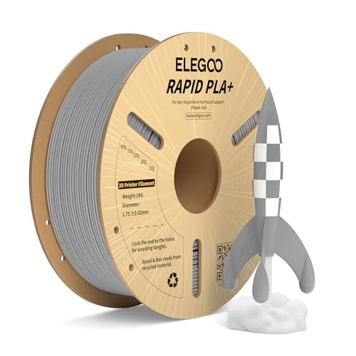 ELEGOO Rapid PLA Plus Filament 1.75mm Gray 1KG, PLA+ 3D Printer Filament for 30-600 mm/s High Speed Printing, Dimensional Accuracy +/- 0.02 mm, 1kg Cardboard Spool(2.2lbs)