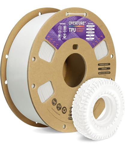 OVERTURE TPU Filament 1.75mm Flexible Roll, 95A Soft 3D Printer Filament, 1kg Spool (2.2 lbs), Fit Most FDM Printer (TPU White)