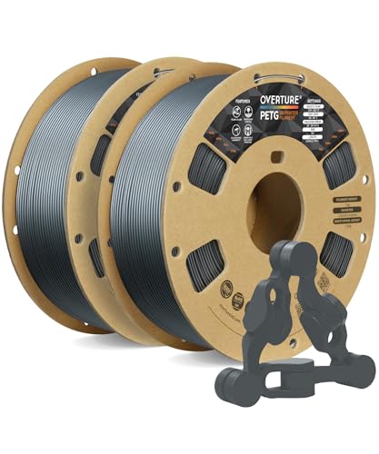 OVERTURE PETG Filament 1.75mm, 3D Printer Consumables, 2kg Filament (4.4lbs), Dimensional Accuracy Probability +/- 0.02 mm, Fit Most FDM Printers (Space Gray (2-Pack))