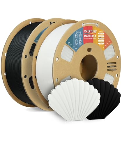 OVERTURE PLA Matte 3D Printer Filament 1.75mm, Matte PLA 2kg Cardboard Spool (4.4lbs), Dimensional Accuracy +/- 0.02 mm (Matte Black & Matte White)
