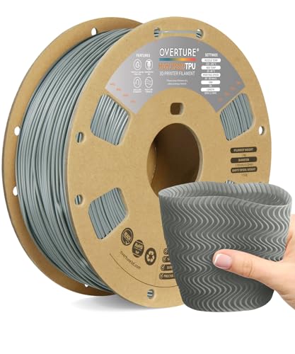 OVERTURE TPU High Speed Filament 1.75mm Flexible 95A Roll, 3D Printer Filament, Fit Most FDM Printer(HS TPU Gray)