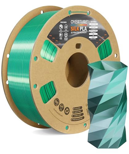 OVERTURE Silk PLA 1.75mm Dual Color Filament, Clog-Free Shiny 3D Printer Filament, 1kg Spool(2.2lbs), Dimensional Accuracy +/- 0.02 mm, Fit Most FDM Printer(Silk Green-Silver)
