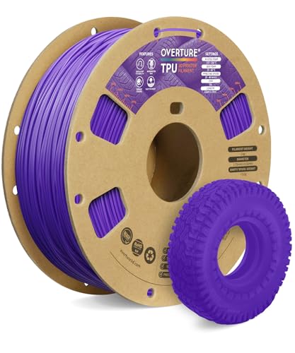 OVERTURE TPU Filament 1.75mm Flexible TPU Roll, 95A Soft 3D Printer Filament, 1kg Spool (2.2 lbs), Dimensional Accuracy +/- 0.02 mm (TPU Purple)