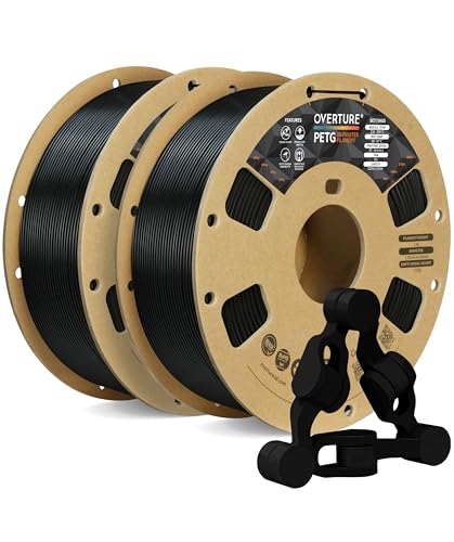 OVERTURE PETG Filament 1.75mm, 3D Printer Filament, 2kg Spool (4.4lbs), Dimensional Accuracy Probability +/- 0.02mm, Fit Most FDM Printers (Black (2-Pack))