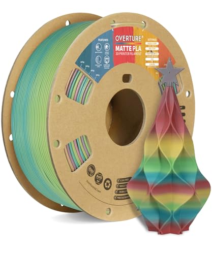 OVERTURE PLA Matte 3D Printer Filament 1.75mm, Matte PLA 1kg Cardboard Spool (2.2lbs), Dimensional Accuracy +/- 0.02 mm (Matte Rainbow)