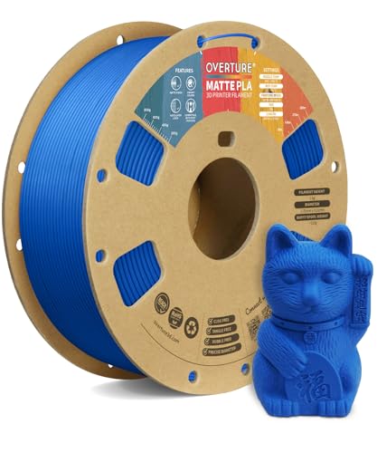 OVERTURE PLA Matte 3D Printer Filament 1.75mm, Matte PLA 1kg Cardboard Spool (2.2lbs), Dimensional Accuracy +/- 0.02 mm (Matte Blue)