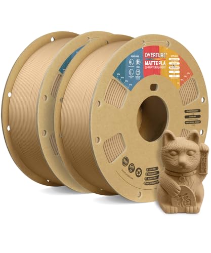 OVERTURE PLA Matte 3D Printer Filament 1.75mm, Matte PLA 2kg Cardboard Spool (4.4lbs), Dimensional Accuracy +/- 0.02 mm (Matte Light Brown 2-Pack)