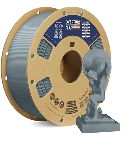 Overture PLA Plus (PLA+) Filament 1.75mm PLA Professional Toughness Enhanced PLA Roll with 3D Build Surface 200 × 200mm, Premium PLA 1kg Spool (2.2lbs), Dimensional Accuracy +/- 0.05 mm (Light Gray)