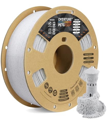 OVERTURE Rock PETG Filament 1.75mm, Marble PETG Roll 1kg Filament (2.2lbs), Dimensional Accuracy Probability +/- 0.02 mm, Fit Most FDM Printers (Rock White)