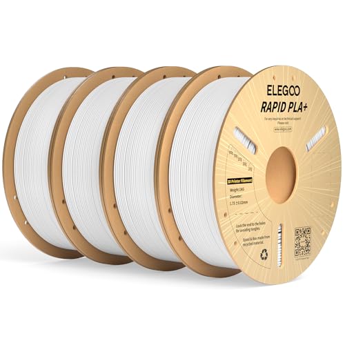 ELEGOO Rapid PLA Plus Filament 1.75mm White 4KG, PLA+ 3D Printer Filament for 30-600 mm/s High Speed Printing, Dimensional Accuracy +/- 0.02 mm, 4 Pack 1kg Spool(2.2lbs)