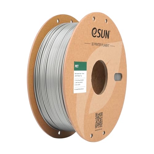 eSUN PET Filament 1.75mm, Heat Resistance High Toughness PET 3D Printer Filament, 1KG Spool (2.2 LBS) 3D Printing Filament for 3D Printers, Solid Silver