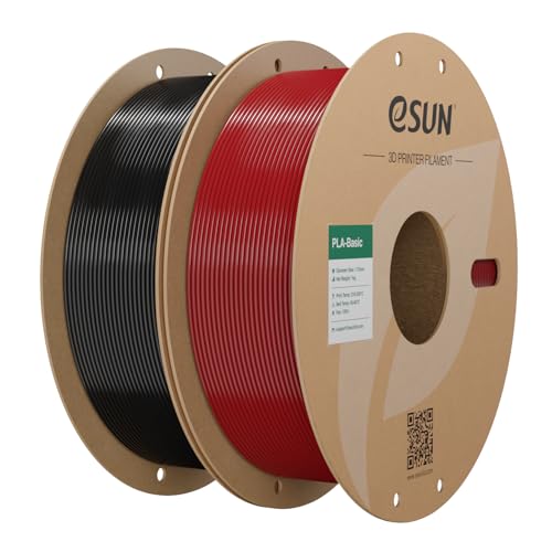 eSUN PLA Basic Filament 1.75mm, 3D Printer Filament High Speed PLA for Fast Printing, 1KG per Spool, 2 Spools High Speed 3D Printing Filament, Fire Engine Red + Black