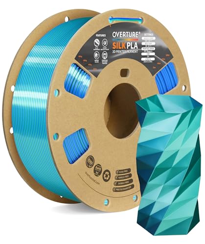 OVERTURE Silk PLA 1.75mm Dual Color Filament, Clog-Free Shiny 3D Printer Filament, 1kg Spool(2.2lbs), Dimensional Accuracy +/- 0.02 mm, Fit Most FDM Printer(Silk Green-Blue)