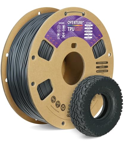 OVERTURE TPU Filament 1.75mm Flexible TPU Roll, 95A Soft 3D Printer Filament, 1kg Spool (2.2 lbs), Dimensional Accuracy +/- 0.02 mm (TPU Space Gray)
