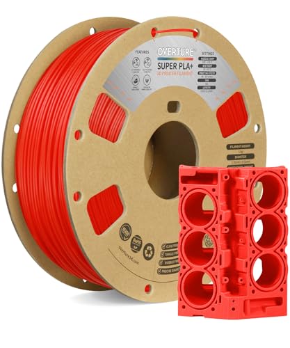 OVERTURE Super PLA+ Filament 1.75mm, Toughness Enhanced PLA Plus, Cardboard Spool, 1kg Filament (2.2lbs), Dimensional Accuracy +/- 0.02 mm (Red)