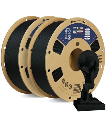 OVERTURE PLA Plus (PLA+) Filament 1.75mm PLA Professional Toughness Enhanced PLA Roll, 2kg Spool (4.4lbs), Dimensional Accuracy +/- 0.05mm (Black, 2-Pack)