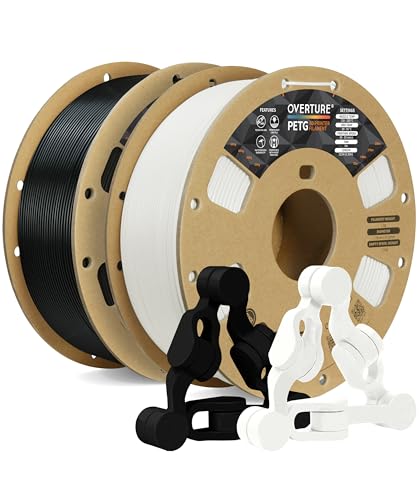 OVERTURE PETG Filament 1.75mm, 3D Printer Filament, 2kg Filament (4.4lbs), Dimensional Accuracy Probability +/- 0.02 mm, Fit Most FDM Printers (Black + White)
