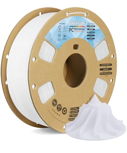 OVERTURE Tough PC Professional Filament, Cardboard Spool, 1kg(2.2lbs), Dimensional Accuracy Probability +/- 0.02mm, Fit Most FDM Printer (White)