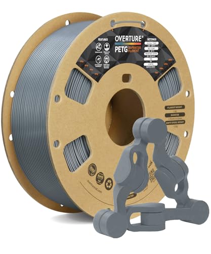 OVERTURE PETG Filament 1.75mm, 3D Printer Filament, 1kg Filament (2.2lbs), Dimensional Accuracy Probability +/- 0.02 mm, Fit Most FDM Printers (Light Gray)